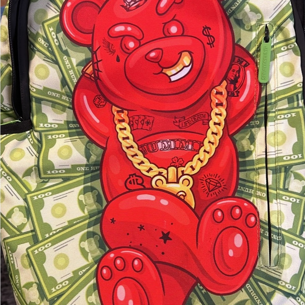 Sprayground Red and Green Bear Backpack